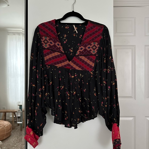 Free People Black and Red Floral Blouse - Picture 5 of 12